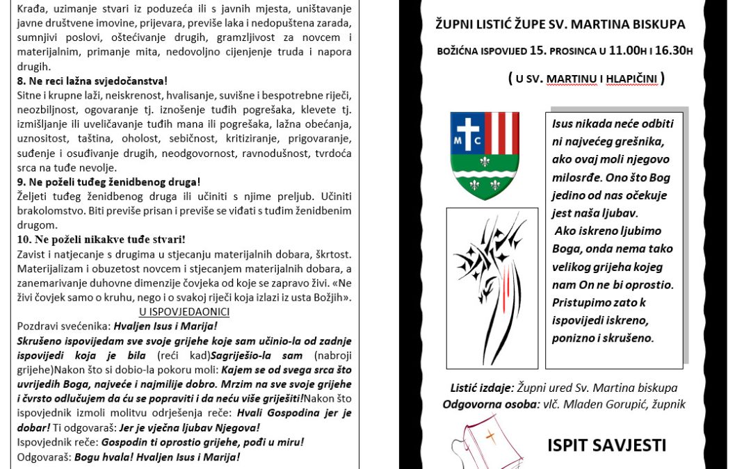 ISPIT SAVJESTI – priprema za dobru ispovijed